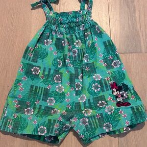 Vintage Disney Minnie Green Floral Sleeveless Romper for Girls Size 6M